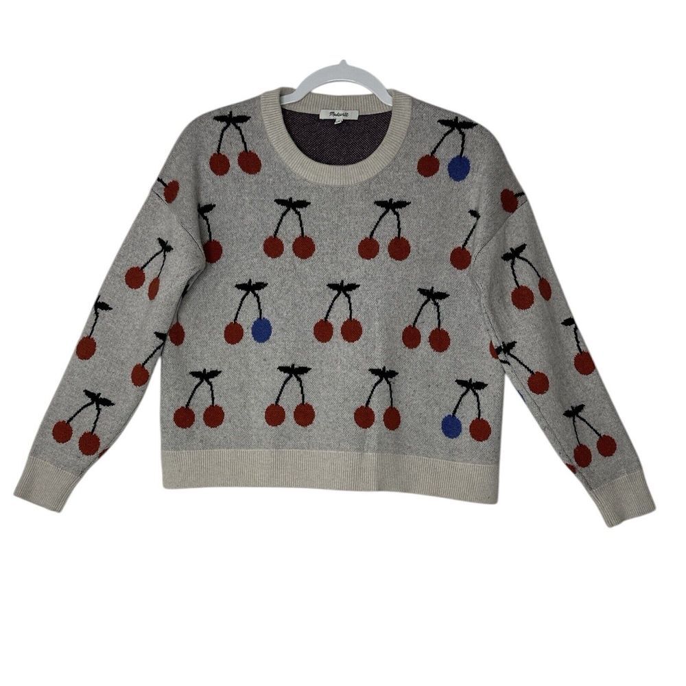 Madewell Sweater Women Small Cherry Print Jacquard Pullover Viscose Wool Alpaca